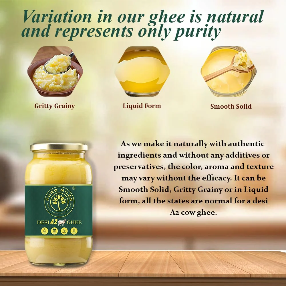 Pure Natural A2 Cow Desi Ghee By Puro Miles | Natural & Healthy Gir Cow Cultured Desi Ghee Perfect For Reduce Joint Pain | (1 Litr) 33.8 Ounce | Jar Pack - Image 4